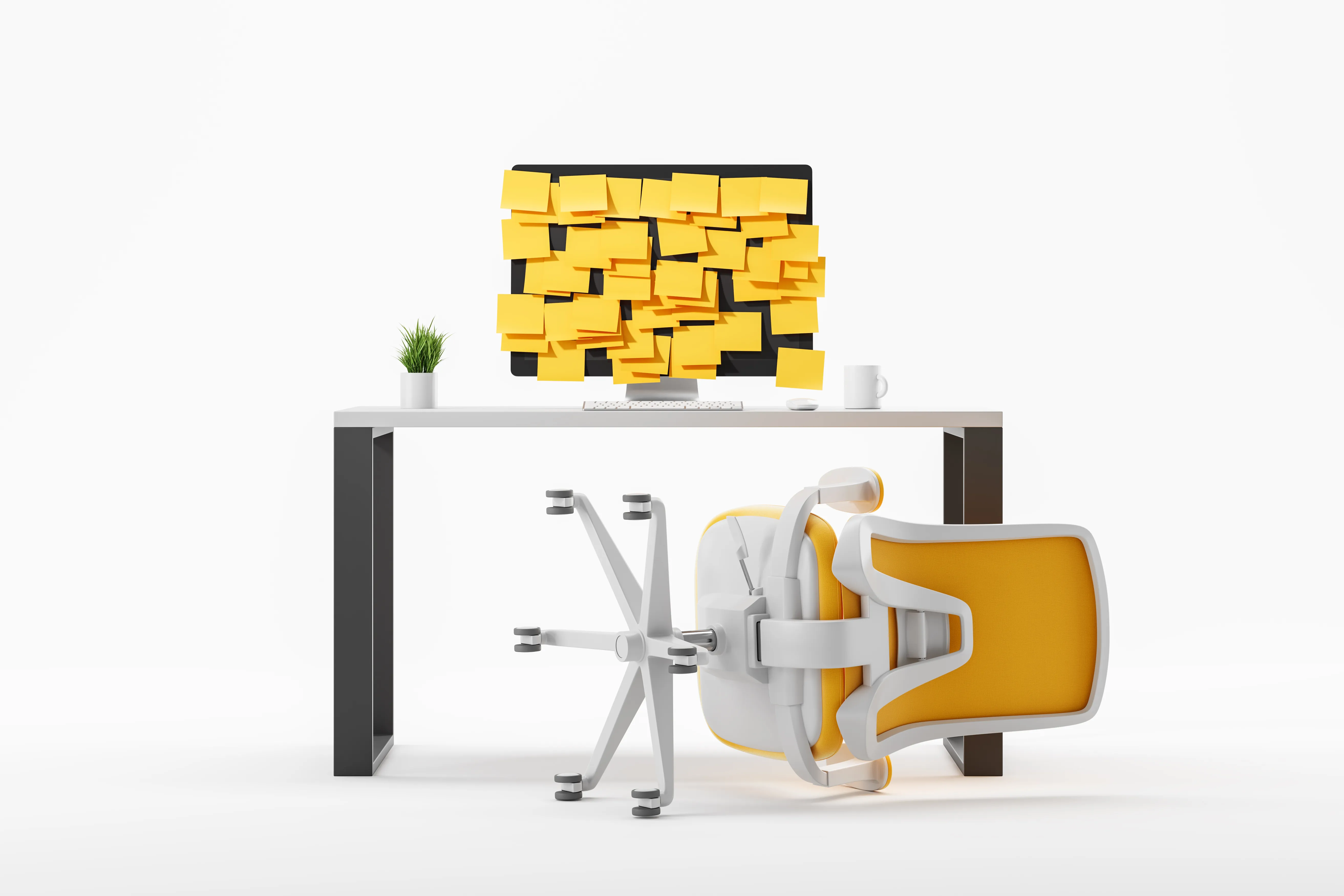 Sticky notes covering a hotel front desk monitor